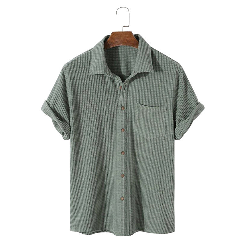 Light blue short sleeve casual shirt with a classic collar, made from breathable fabric. 4