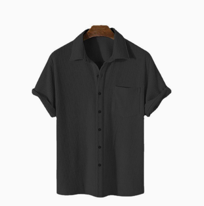 Light blue short sleeve casual shirt with a classic collar, made from breathable fabric. 6