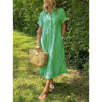 Liam striped shirt dress in soft cotton blend, featuring a button-down design in soft blue and white stripes. 6