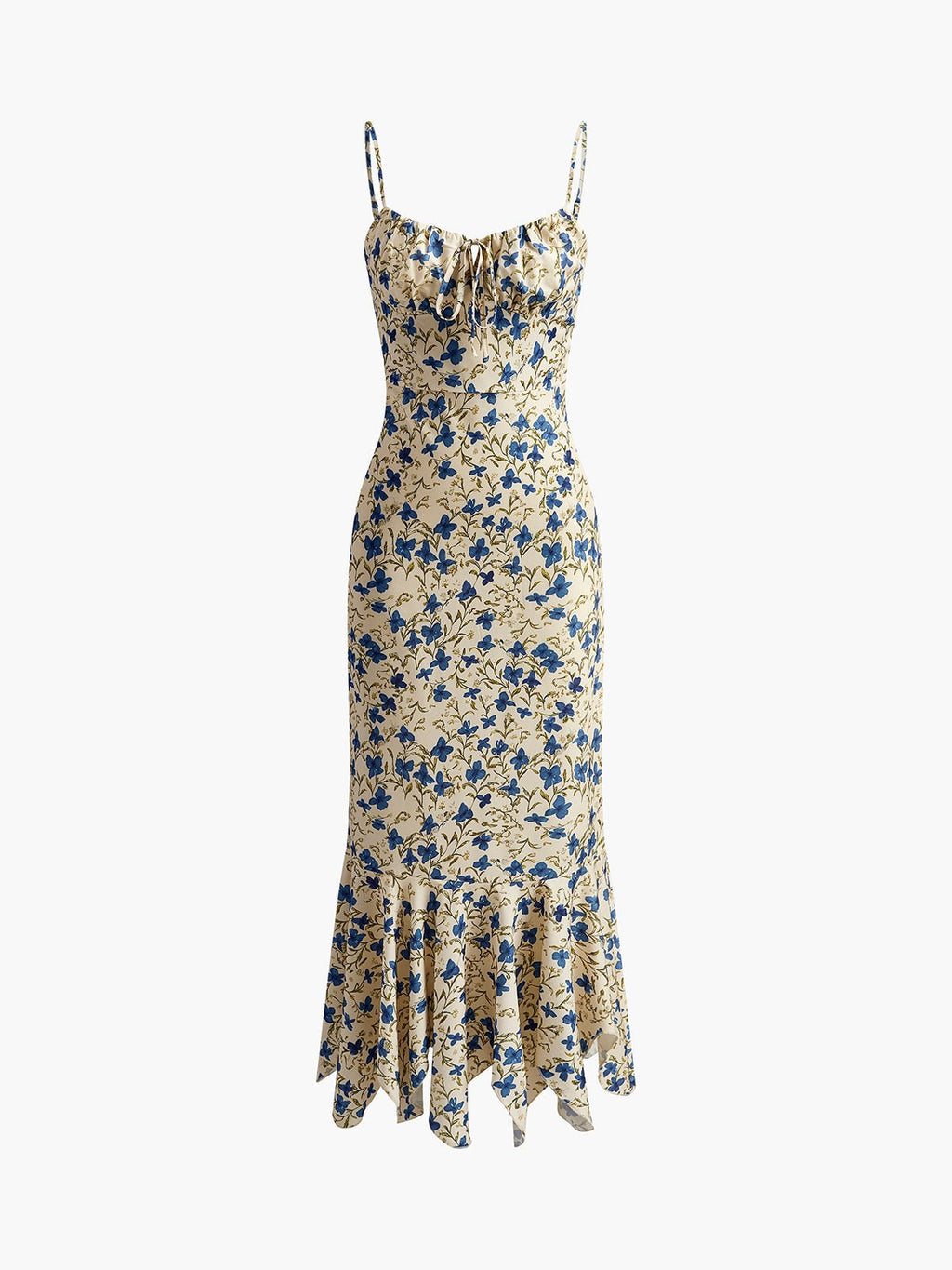 Lila floral maxi dress in soft purple with an irregular hem, featuring a flowing, bohemian style. 5