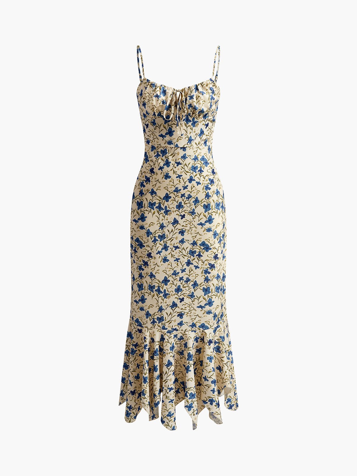 Lila floral maxi dress in soft purple with an irregular hem, featuring a flowing, bohemian style. 5