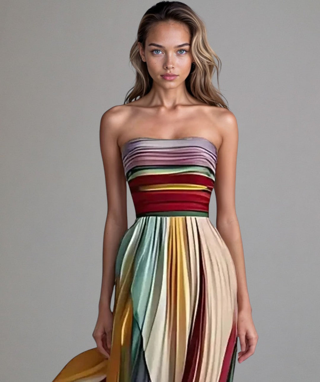 Lila sleeveless ankle-length dress in bright colors, featuring a flowy style perfect for summer wear. 0
