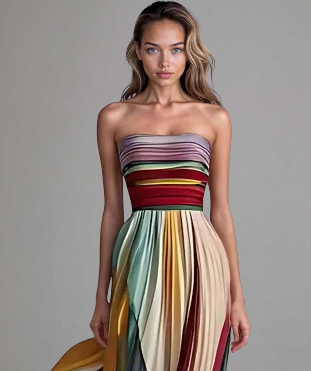 Lila sleeveless ankle-length dress in bright colors, featuring a flowy style perfect for summer wear. 0