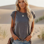 Lila solid short sleeve women's t-shirt in soft lavender with a pocket detail and a classic O-neck style. 0