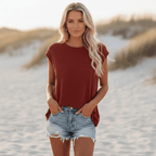 Lila solid short sleeve women's t-shirt in soft lavender with a pocket detail and a classic O-neck style. 2