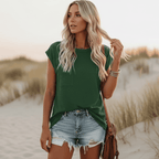 Lila solid short sleeve women's t-shirt in soft lavender with a pocket detail and a classic O-neck style. 8