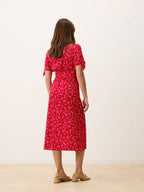 Liora Robe Laura Flowy Midi Dress with Red Floral Print and V-Neck 3