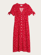 Liora Robe Laura Flowy Midi Dress with Red Floral Print and V-Neck 6