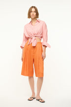 Lisa Linen Top Cropped Button-Down Shirt with Tie in Faded Blush 2