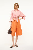 Lisa Linen Top Cropped Button-Down Shirt with Tie in Faded Blush 6