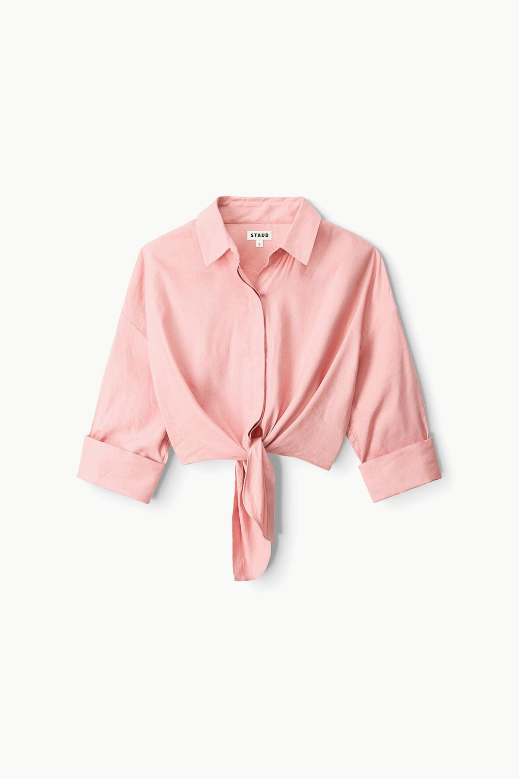 Lisa Linen Top Cropped Button-Down Shirt with Tie in Faded Blush 7