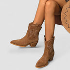 Lisette orthopedic suede-look western ankle boots, brown, side view