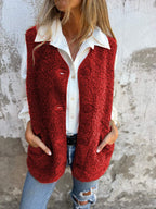 Lizzy sherpa fleece button-up vest, red, front view