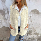 Lizzy sherpa fleece button-up vest, cream, front view
