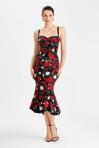 Lorena Floral Dress Midi Black White Red Lace Sweetheart Corset 0