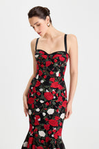 Lorena Floral Dress Midi Black White Red Lace Sweetheart Corset 1