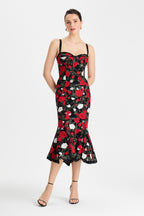 Lorena Floral Dress Midi Black White Red Lace Sweetheart Corset 2