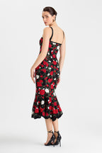 Lorena Floral Dress Midi Black White Red Lace Sweetheart Corset 3