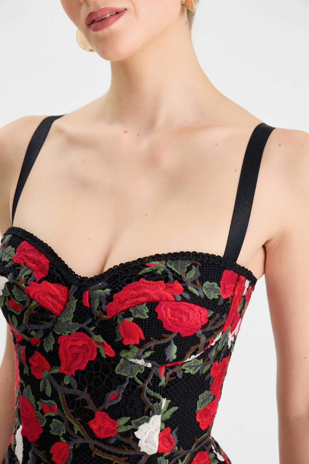 Lorena Floral Dress Midi Black White Red Lace Sweetheart Corset 4
