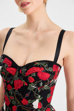 Lorena Floral Dress Midi Black White Red Lace Sweetheart Corset 4