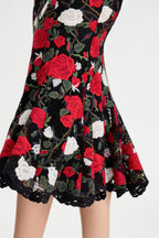 Lorena Floral Dress Midi Black White Red Lace Sweetheart Corset 5
