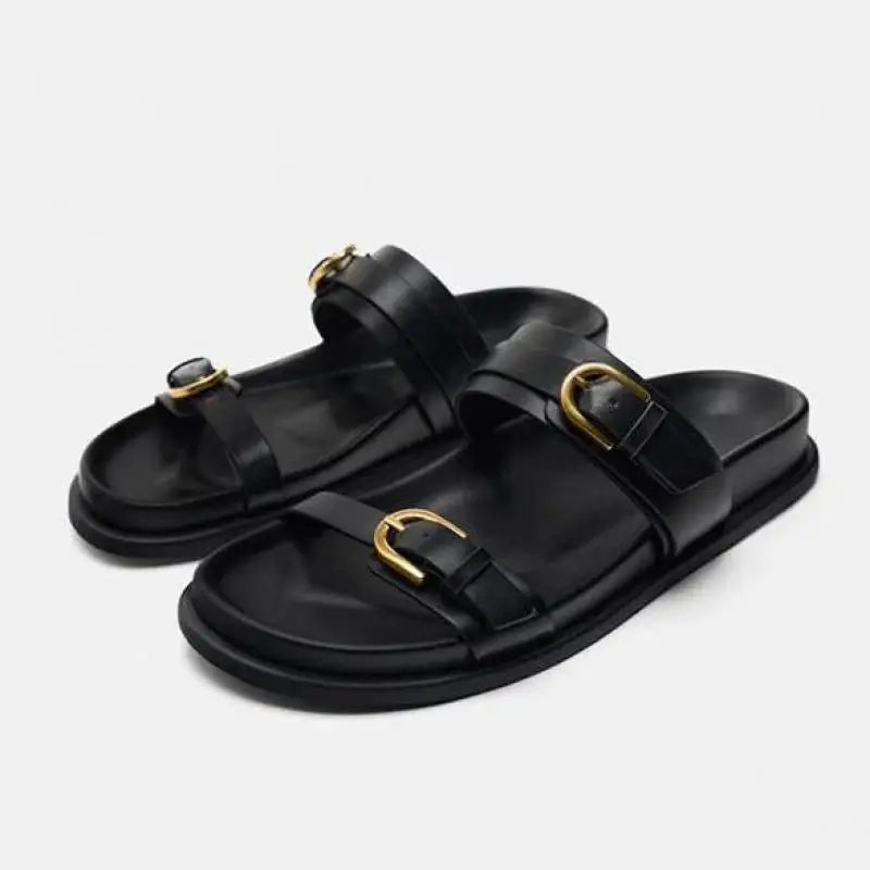 Elegant tan leather sandals for women, featuring a minimalist design with a comfortable flat sole. 5