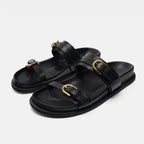 Elegant tan leather sandals for women, featuring a minimalist design with a comfortable flat sole. 5
