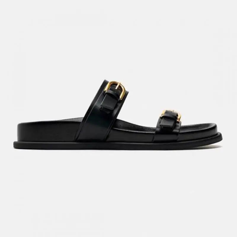 Elegant tan leather sandals for women, featuring a minimalist design with a comfortable flat sole. 7