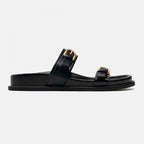 Elegant tan leather sandals for women, featuring a minimalist design with a comfortable flat sole. 7
