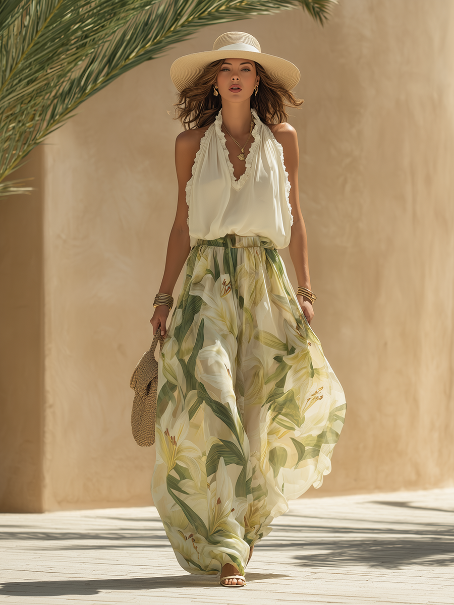 Lysandra lily print women's set in soft pastel colors with a relaxed, casual style. 3