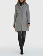 Maartje straight cut coat with stand collar, gray, worn