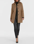 Maartje straight cut coat with stand collar, camel, worn