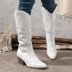 Mackenna embroidered western boots, white, worn with jeans