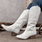 Mackenna embroidered western boots, black, worn seated