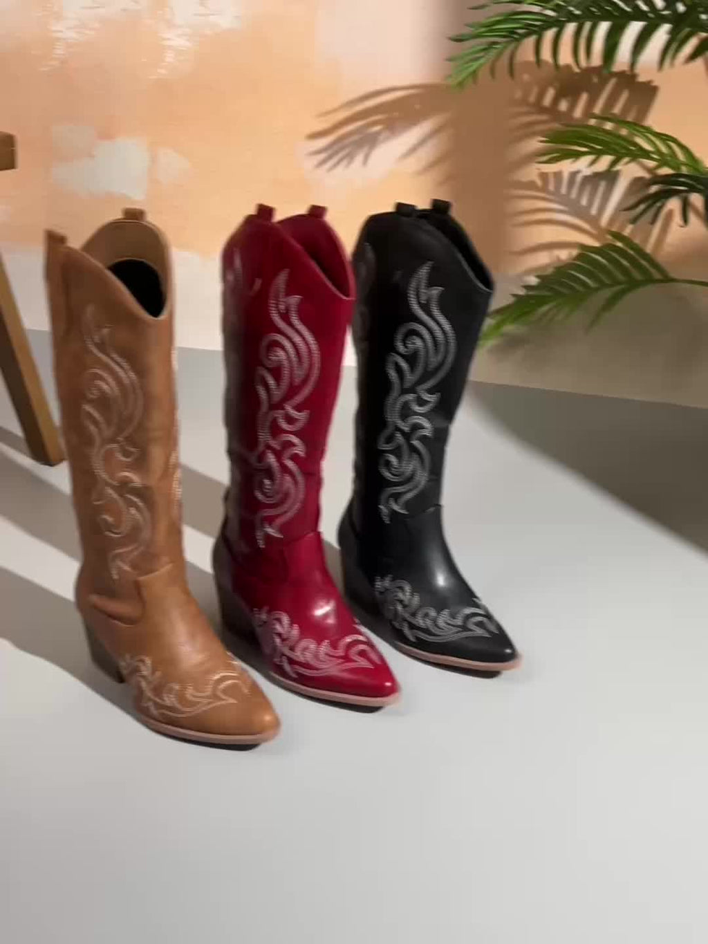 Mackenna embroidered western boots, red, worn