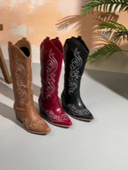 Mackenna embroidered western boots, red, worn