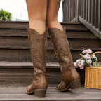 Mackenna embroidered western boots, brown, white and red, three pairs