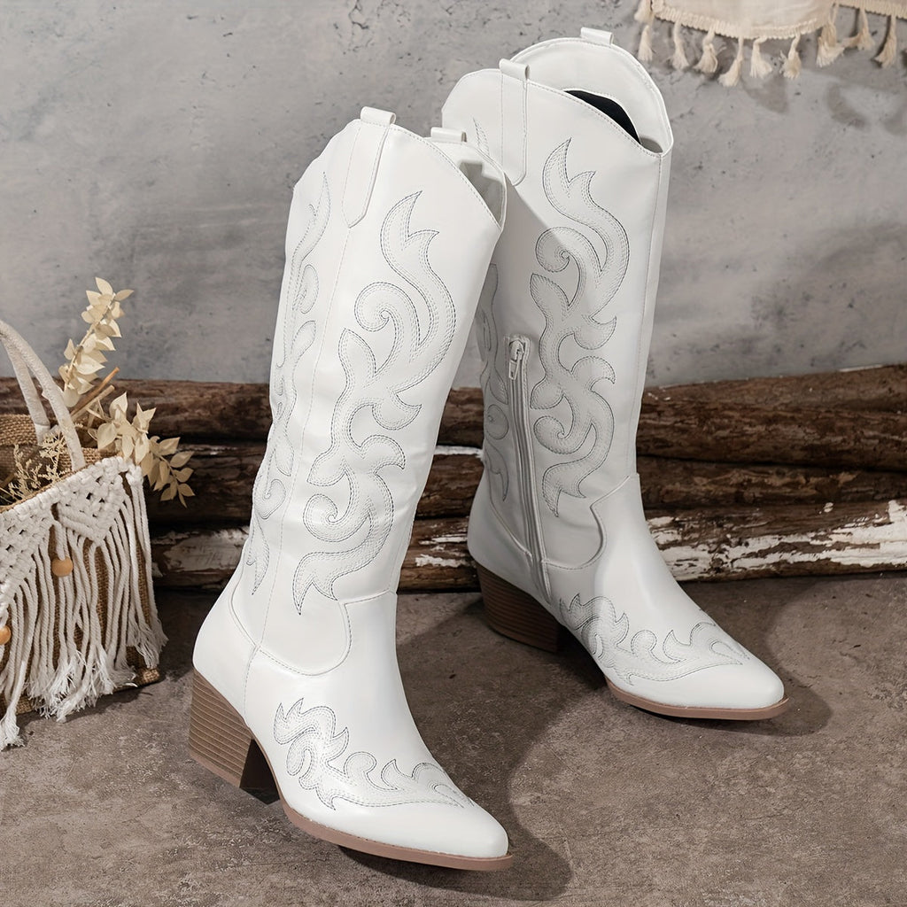 Mackenna embroidered western boots, white, pair