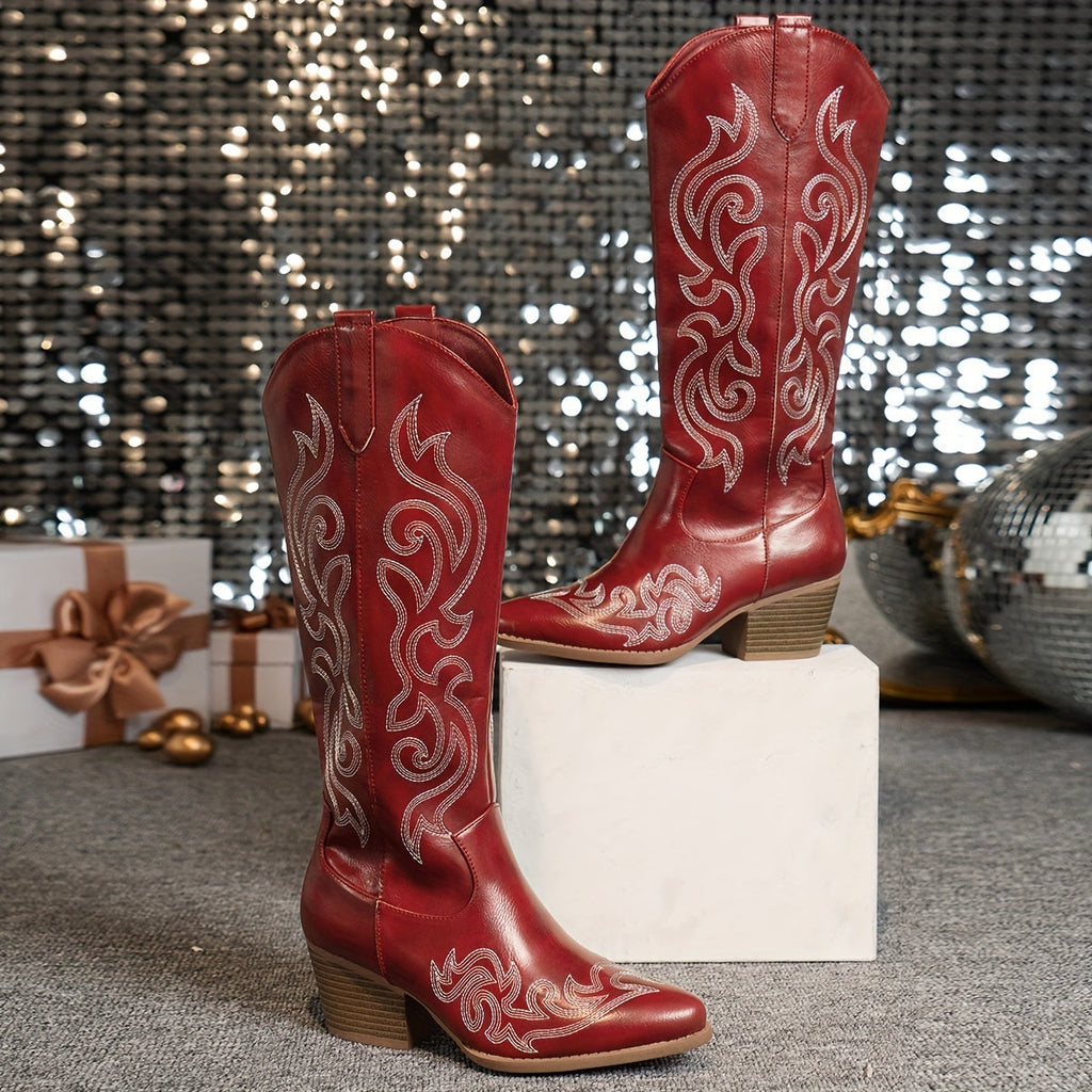 Mackenna embroidered western boots, white, side view