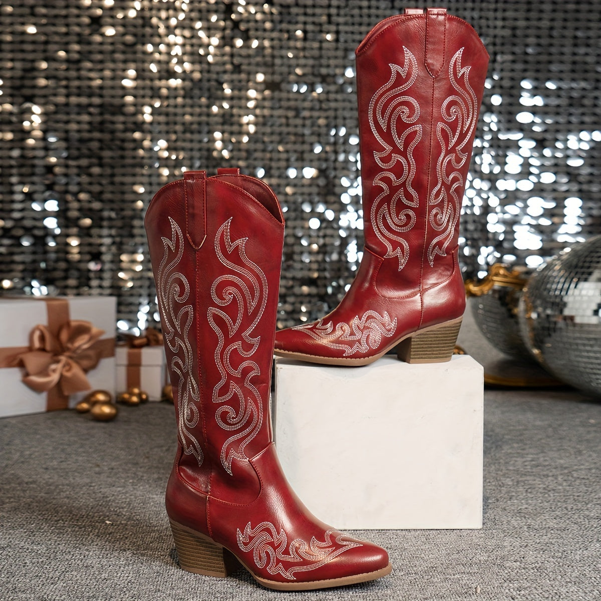 Mackenna embroidered western boots, white, side view