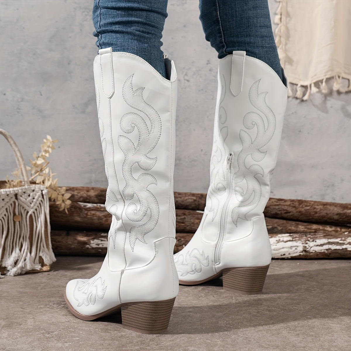 Mackenna embroidered western boots, black, worn
