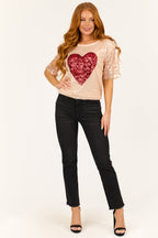 Rose gold sequin top with short sleeves and boatneck, featuring a chic and stylish design. 3