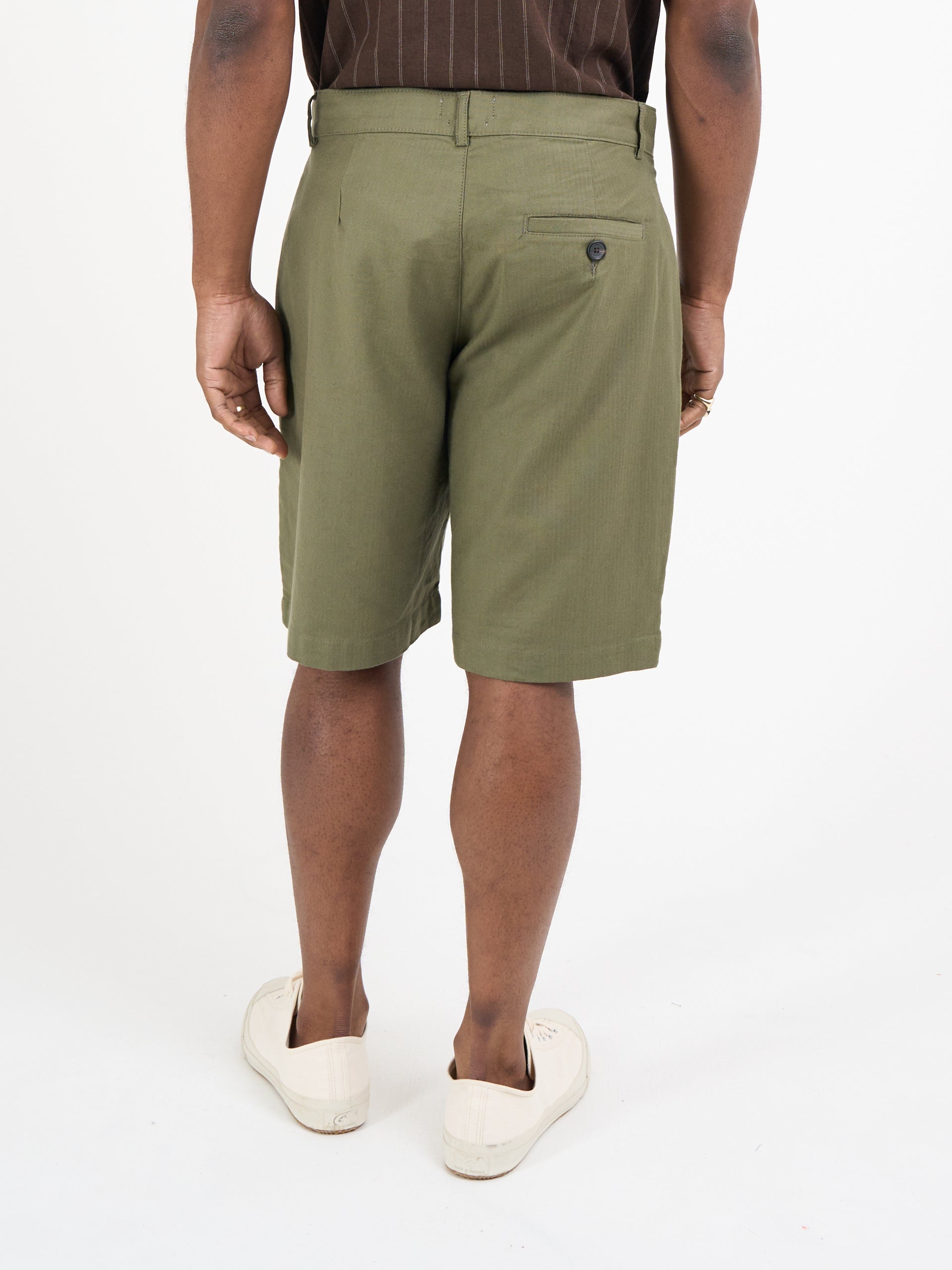 Marcellus Linen Shorts Pleated Herringbone Eastman Green 2