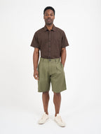 Marcellus Linen Shorts Pleated Herringbone Eastman Green 6