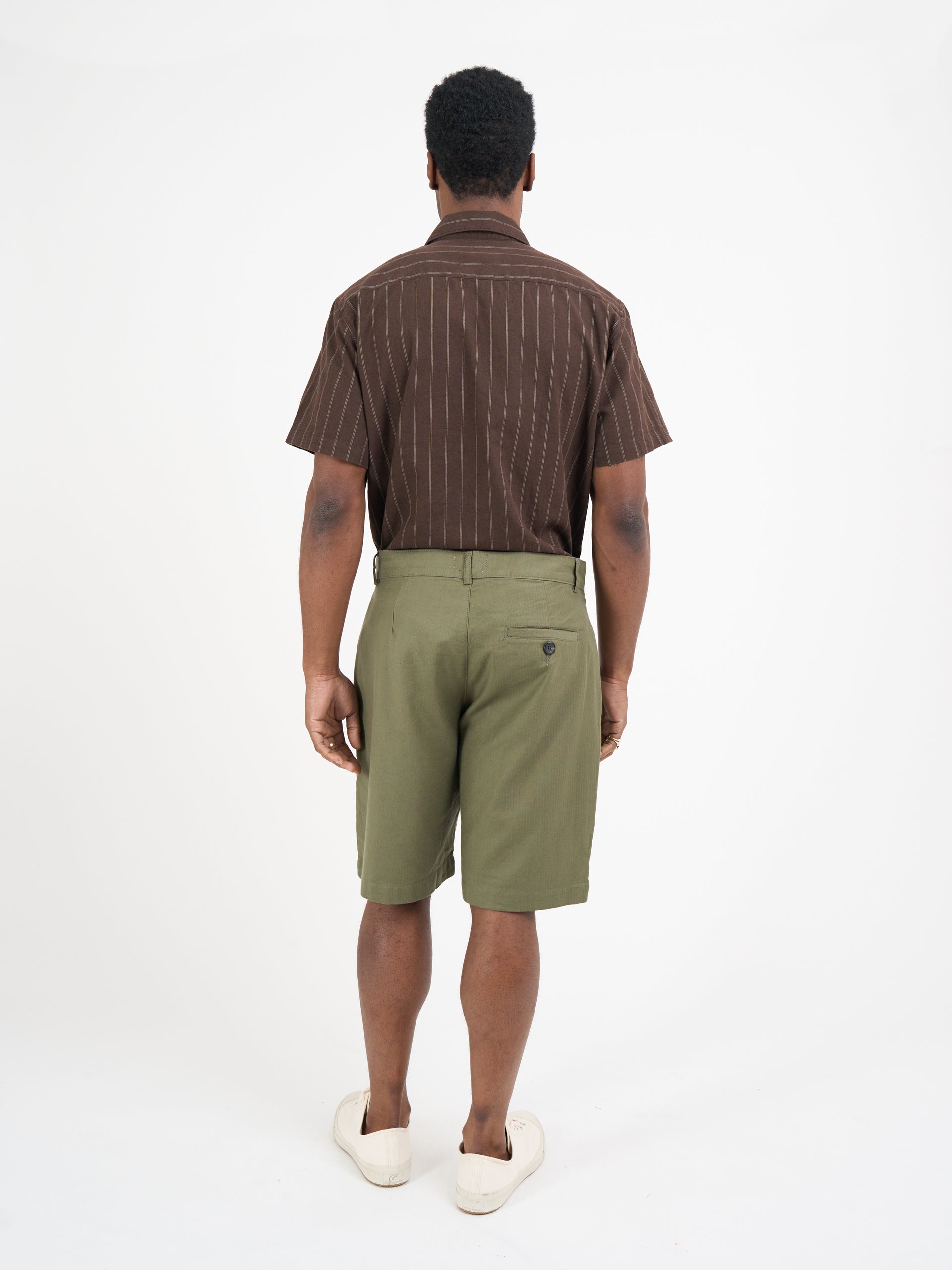 Marcellus Linen Shorts Pleated Herringbone Eastman Green 7
