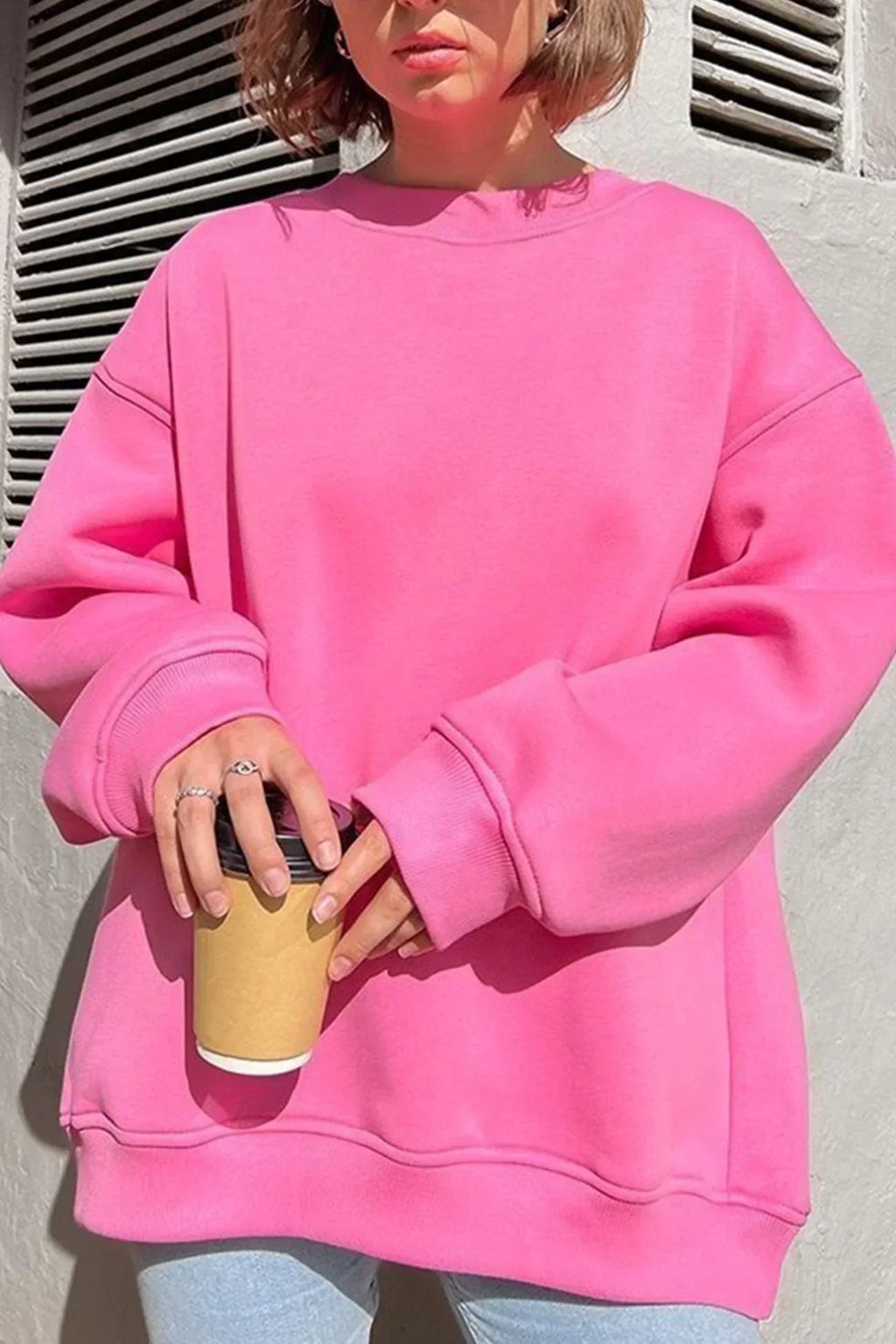 Marente oversized sweatshirt in pink, worn front view