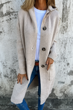 Marie long hooded cardigan, beige, front