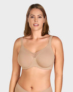 Marieke plus size minimizer bra in skin, front view
