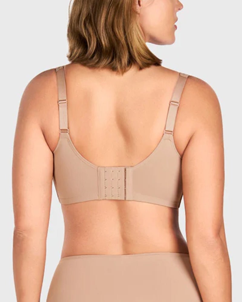 Marieke plus size minimizer bra in skin, back view