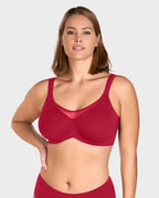 Marieke plus size minimizer bra in red, front view
